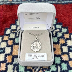 St. Gerard Sterling Silver Framed Religious Medal Necklace 18” Lite Curb Chain